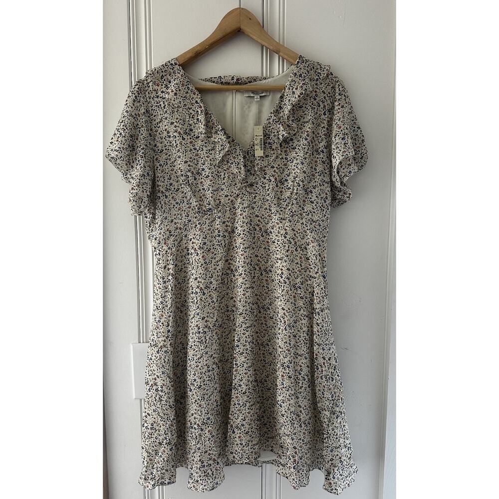 Madwell‎ 100% Silk Floral Mini Dress Sz 12 NWT Cottagecore Prairie V Neck Ruffle